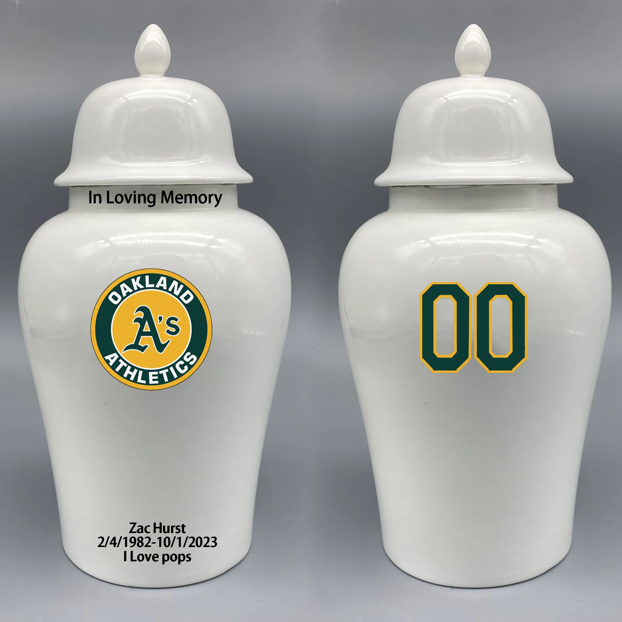 Large Urn for Oakland Athletics-themed Logo Urn.Please send me the customize information-name/date and number on the urn