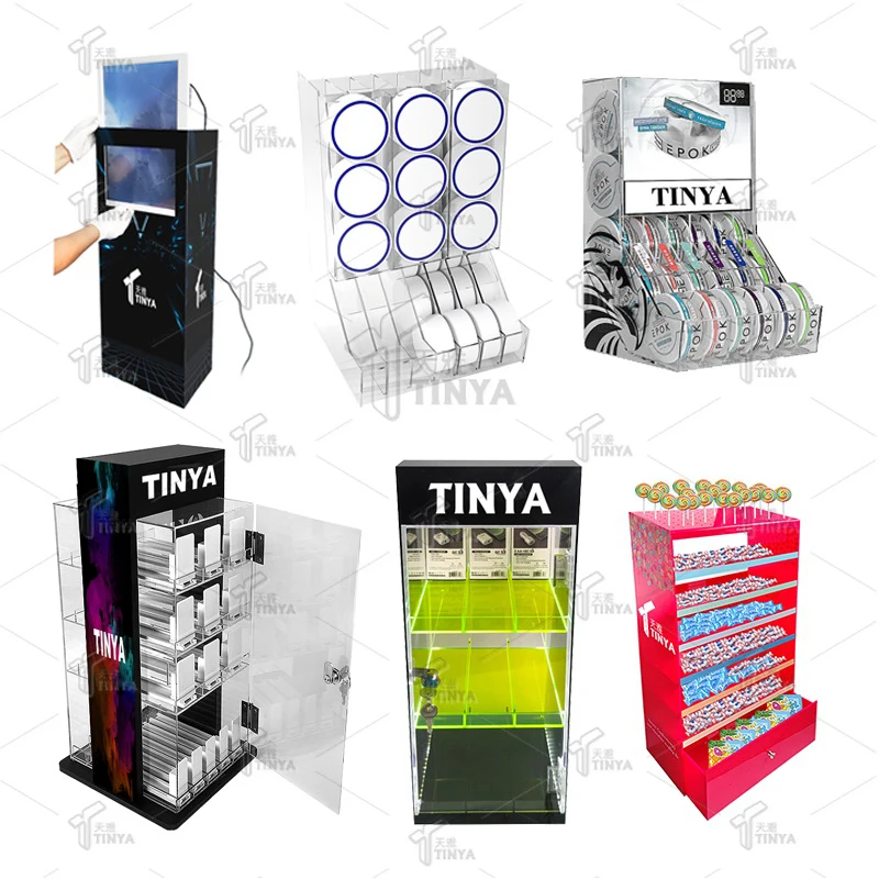 custom.USA America Gas Station Pouches Pushers Display Dispenser Counter Top Led Light Snuff Can Display Rack