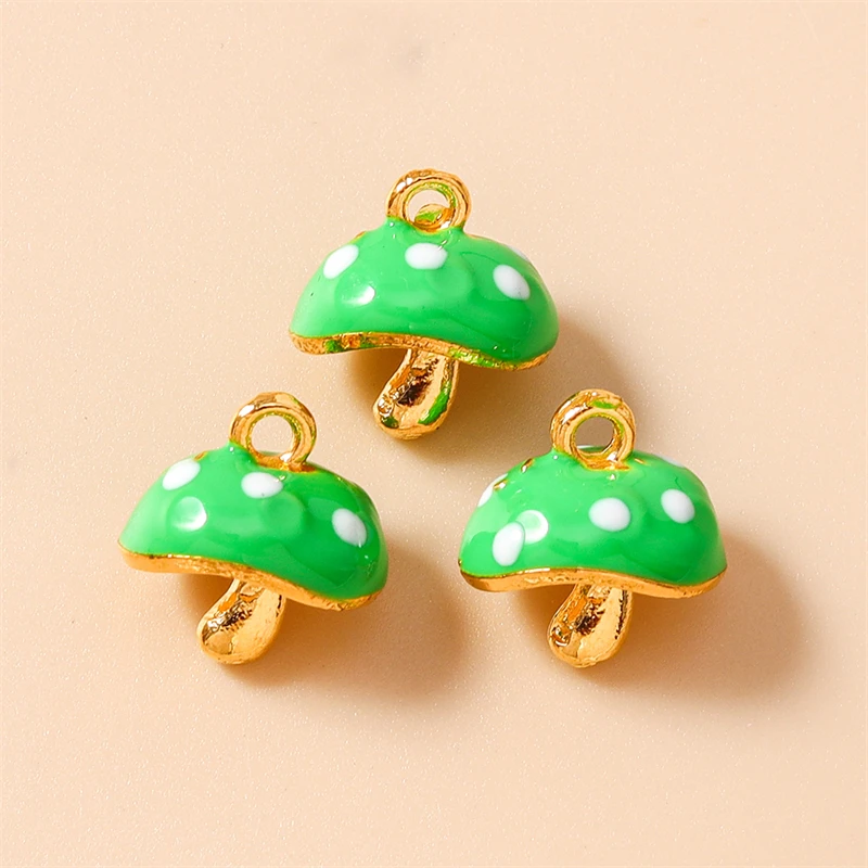 5 Stück 14x14mm Niedliche Mini-Emaille-Pilz-Anhänger für Schmuckherstellung, Halsketten, Ohrringe, Armbänder, DIY-Bastelzubehör – Detail 9