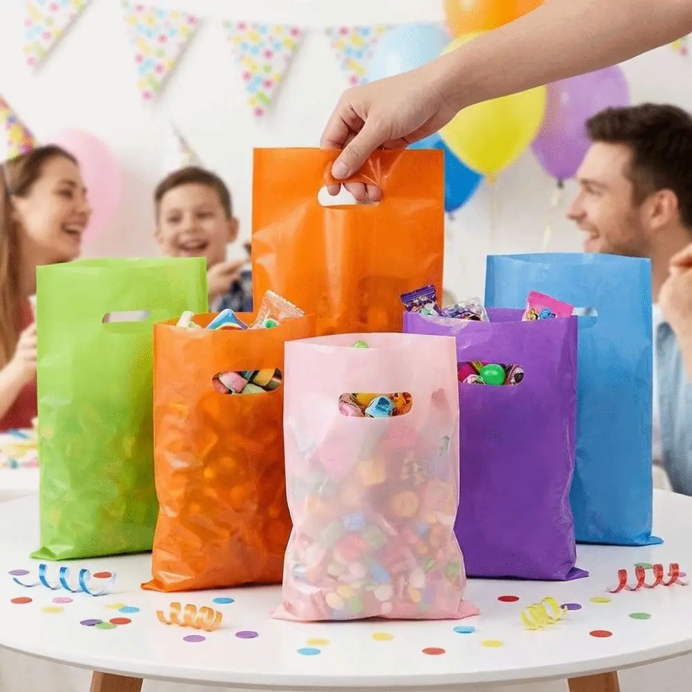 50 PCS Flat Mouth Shopping Bag Die Cut Handle Reinforced Retail Carry Case Heat Sealed Glossy Gift Packaging Bag For Birthday