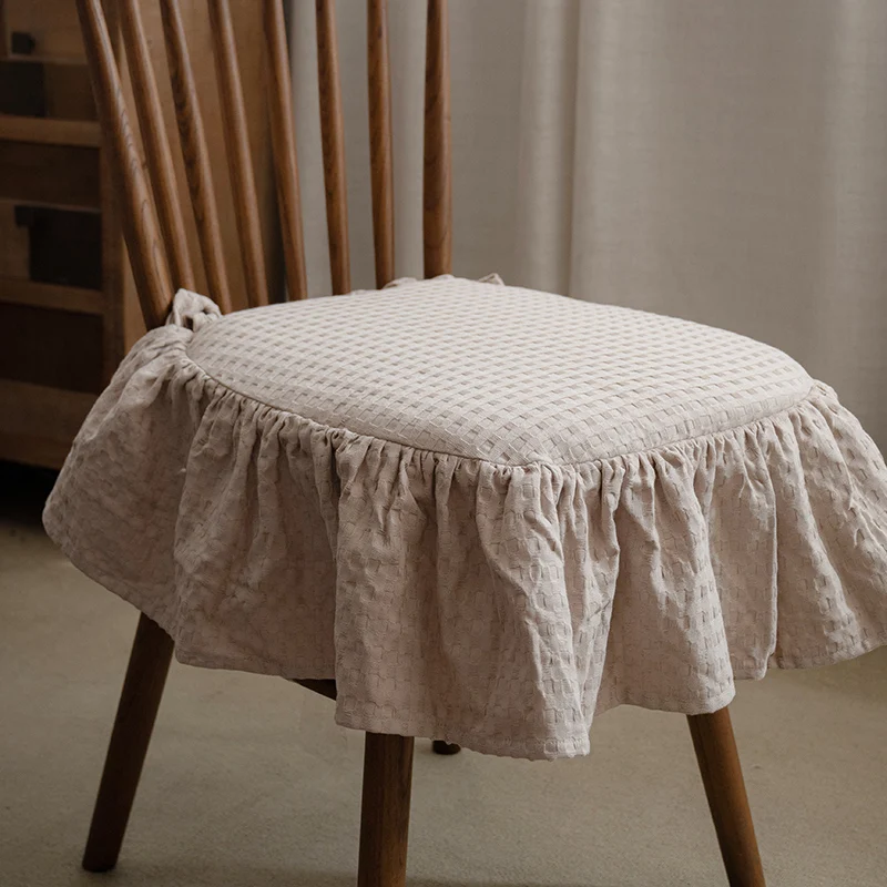 Pink/White/Coffee Princess-Style Chair Cushion Horseshoe-shaped Pure Cotton Waffle Weave Removable & Washable Seat Pad