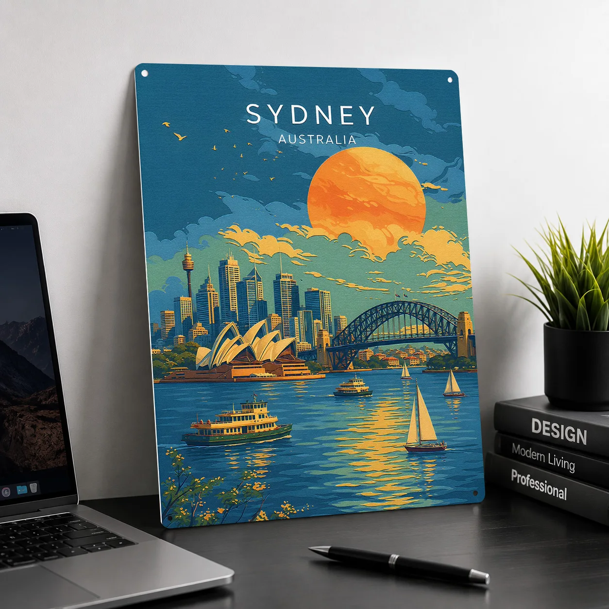 Sydney Australia Travel Personalized 3D Textured Metal Poster Wall Art Tinplate Sign for Vintage Decor Room Home Deco House Desk