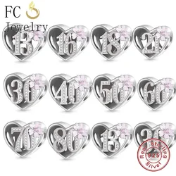 Fit Original Pan Charms Bracelet 925 Silver Blooms Flower Number Birthday Anniversary 13th 30th Bead For Making Berloque DIY