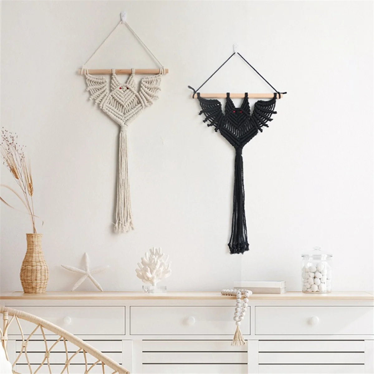 ABJY Halloween chauve-souris macramé tenture murale géométrique Art décor tissé à la main gothique ornement pour chambre noir