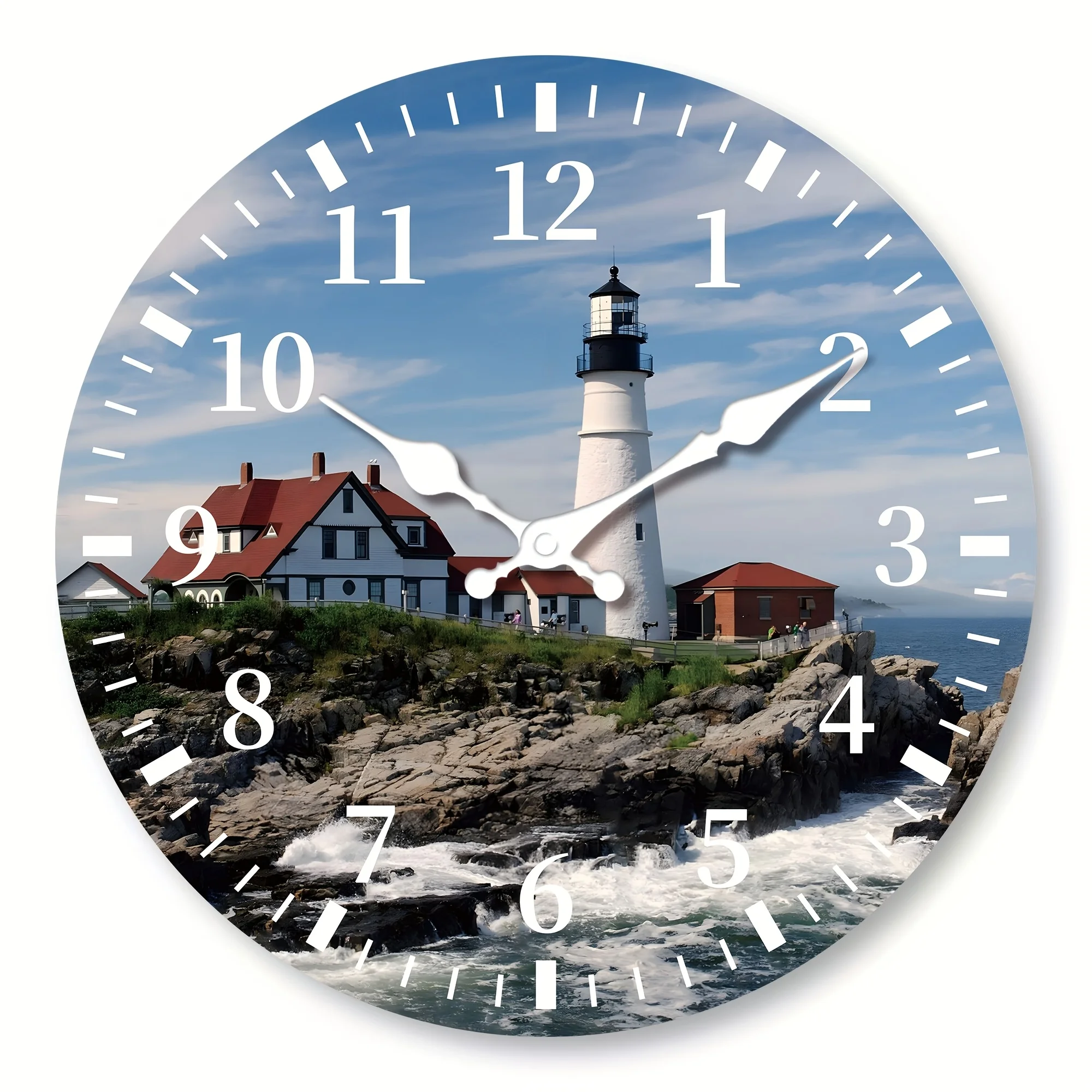 One Piece, 25.4-40.64 cm Modern Seaside Town Nautical Lighthouse Wooden Wall Clock - Silent Clock, Seaside Holiday Party Decoration Clock, Living Room, Kitchen, Bedroom Home Decoration, Courtyard Garden Outdoor Decoration, Perfect Birthday Gift