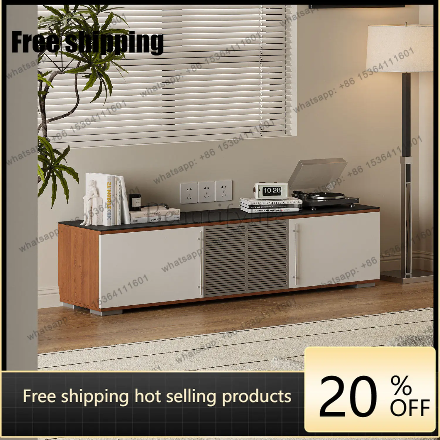 hot Modern minimalist TV cabinet black and white contrasting color household wall locker floor-to-ceiling wood