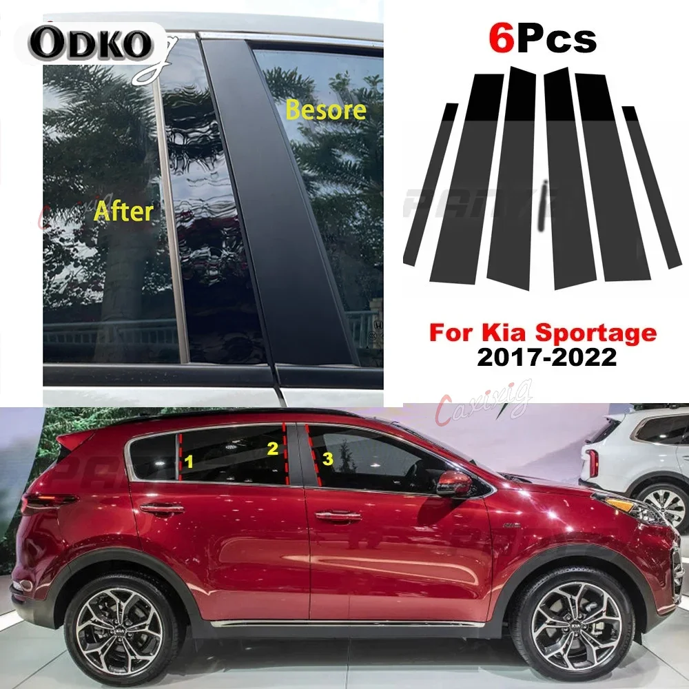 

6Pcs Car Pillar Posts Door Window Trim Stickers for Kia Sportage 2017 2018 2019 2020 2021 2022 BC Column Sticke Auto Accessories