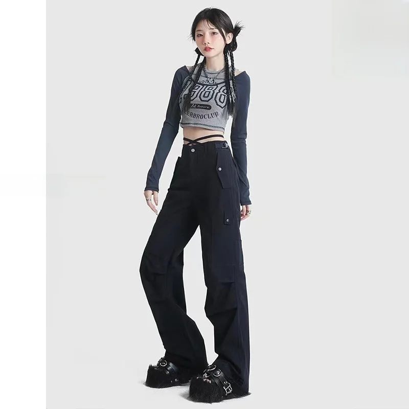 

Off American High Street Trendy Workwear Pants Women's Spring Sle High Waist Wide Leg Loose Straight Cutout