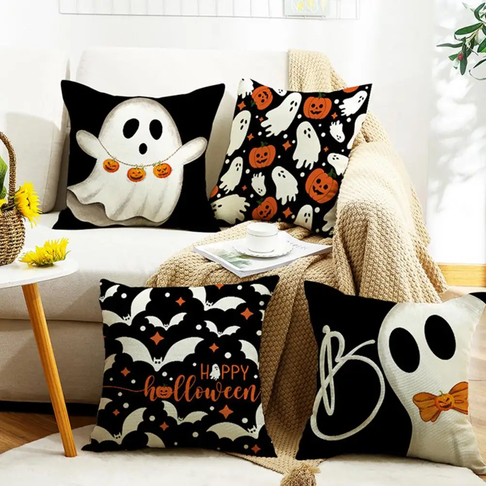 

Halloween Pillow Covers Spooky Pumpkin Pillowcase Halloween Party Decoration Throw Pillowcase with Cartoon Ghost for Bedroom