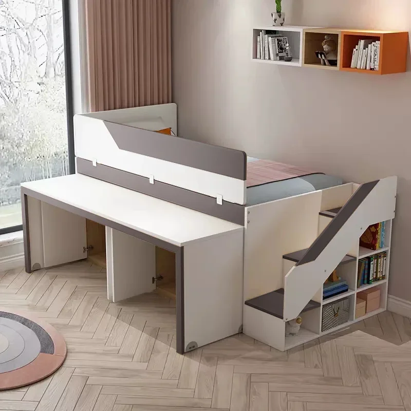 Half height bed, children's desk integrated bed, small apartment with trailer, wardrobe, space saving