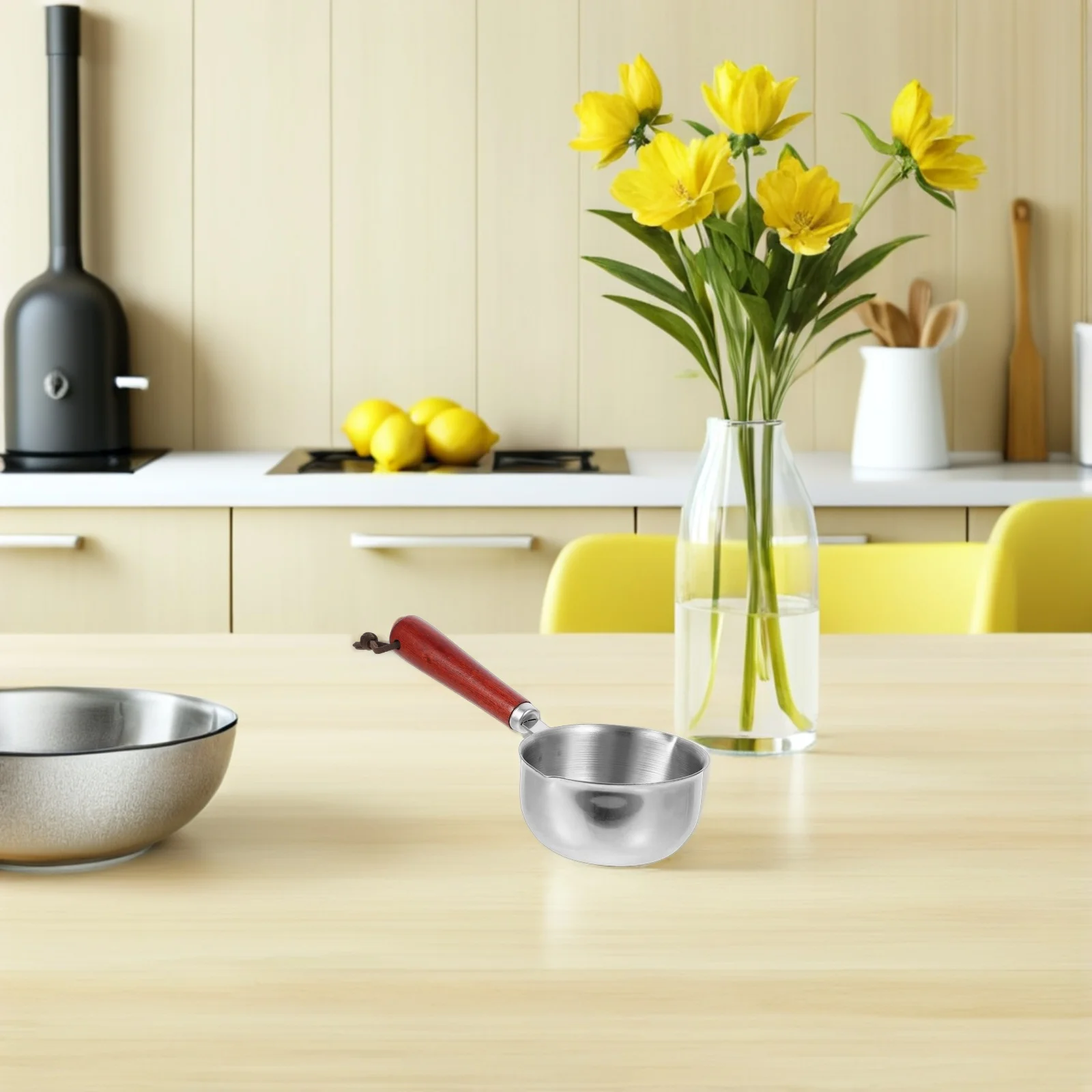 

4pcs 150Ml Mini Butter Melting Pot Stainless Steel Small Saucepan Wooden Handle For Milk Chocolate Wax Cheese Fondue Coffee