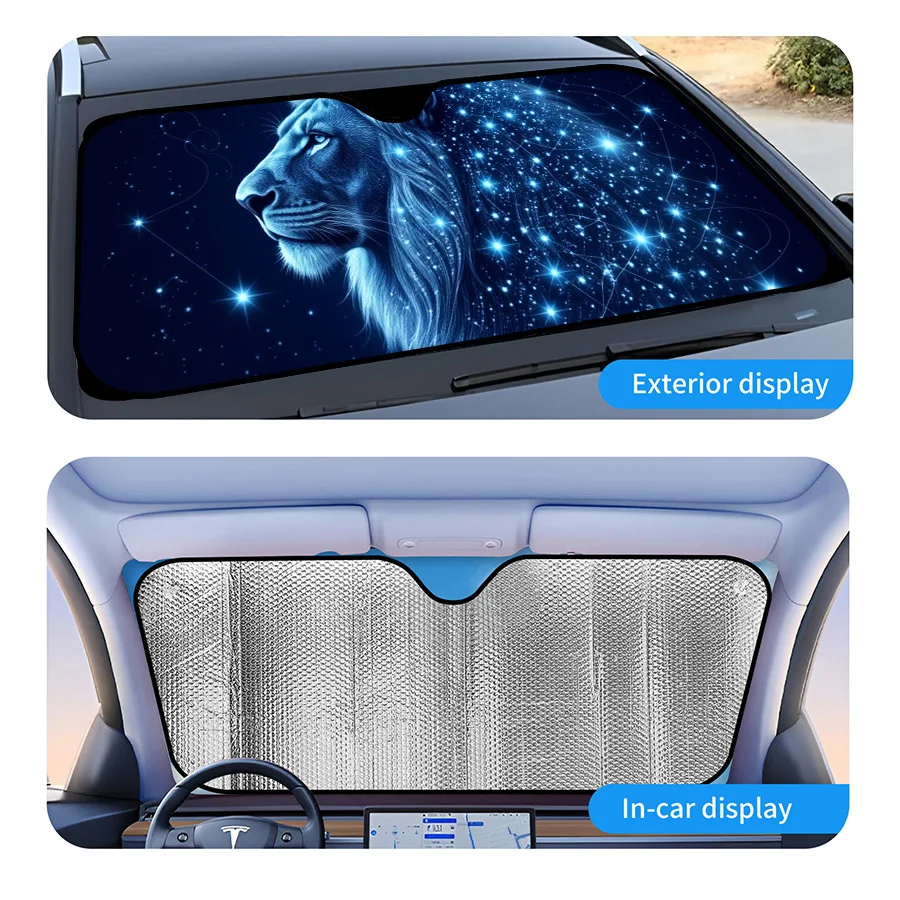 Multifunctional Foldable Car Window Sunshade With 3 Sizes, Lion Constellation Starry Design, UV Protection For Front Windshield,
