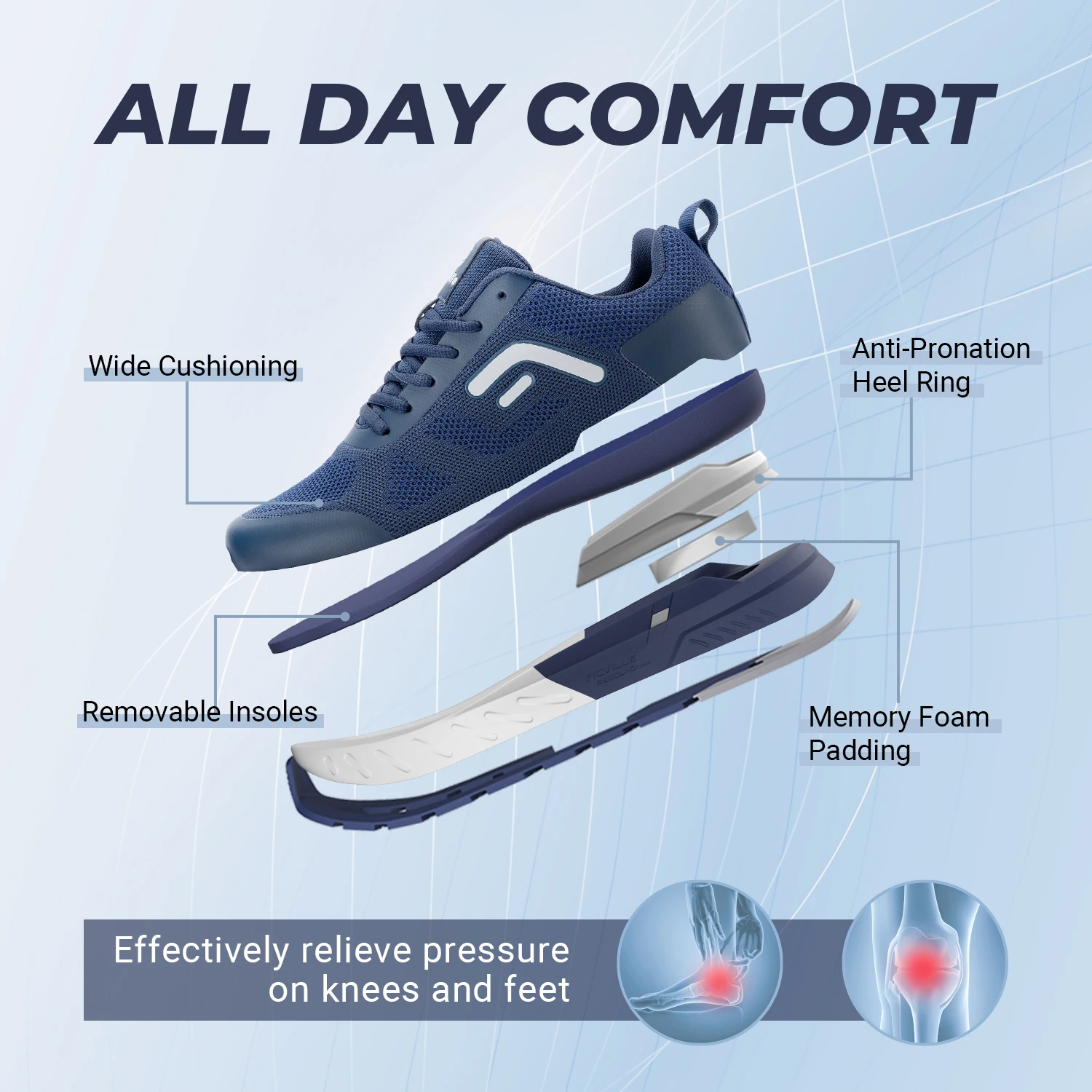 FitVille Men Casual Sport Shoes Light Sneakers Lightweight Anti-slip Athletic Jogging Shoes For Swollen Feet Arch Support