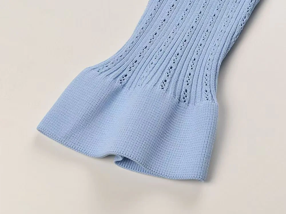 Set da due pezzi in maglia da donna francese elegante con scollo a V, cardigan a maniche lunghe con volant e set di maxi gonne a sirena a tubino a vita alta