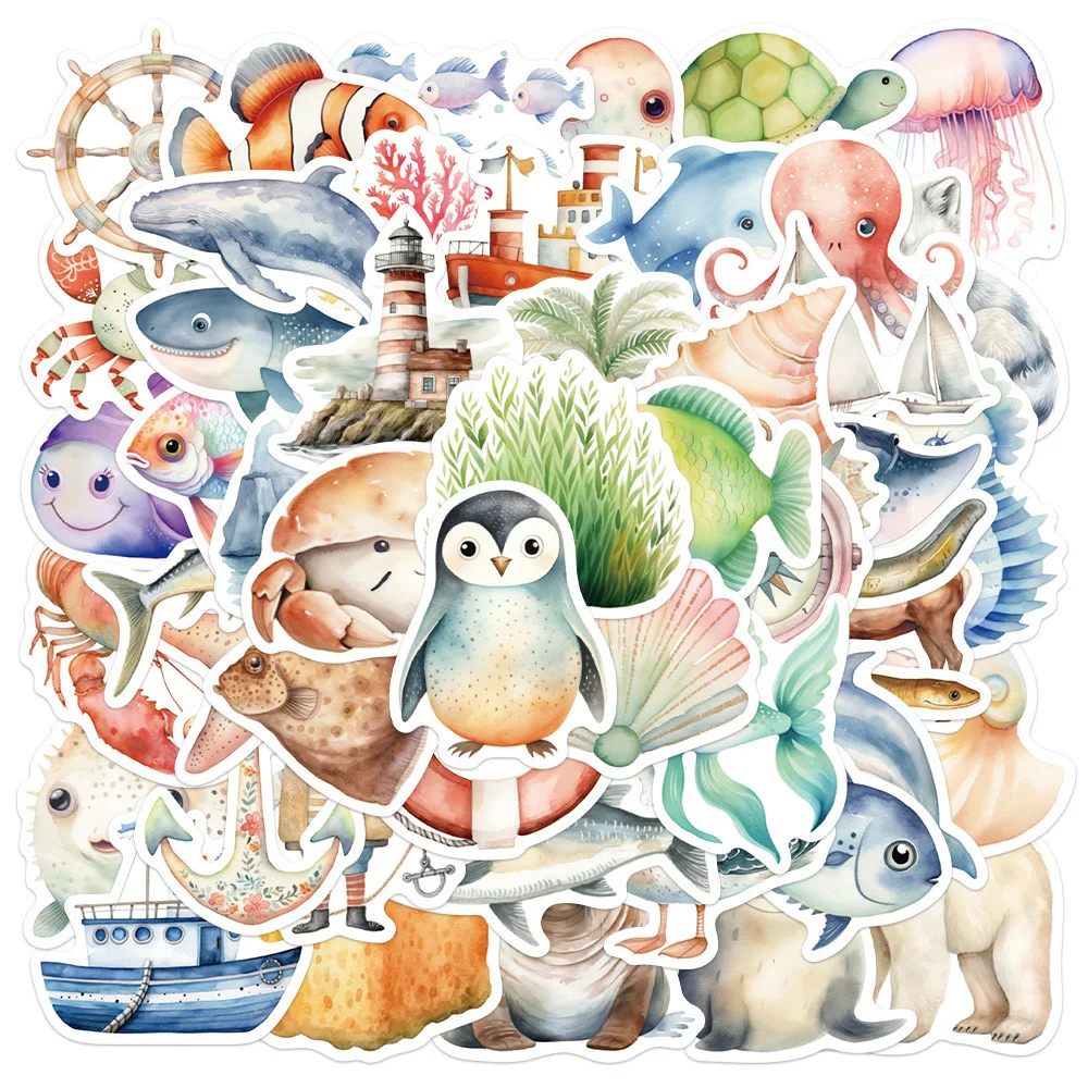 10/50pcs Aesthetic Mixed Ocean Sea Animal World Stickers for DIY Notebook Laptop Phone Suitcase Kids Toy Decals Helmet Sticker