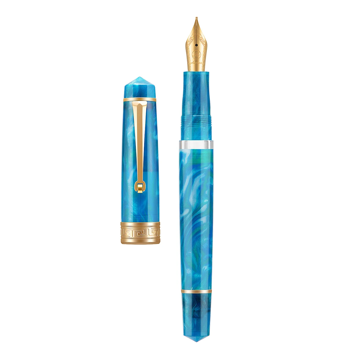 New Asvine P20 Acrylic Piston Filling Fountain Pen Beautiful Ocean Blue EF/F/M Nib with Golden Clip Smooth Writing Office Pen