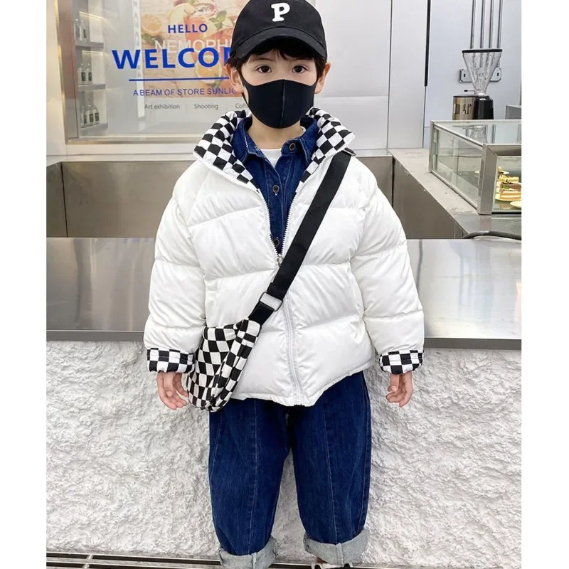 

Girls' And Boys' Down Coat Double-sided Wearing White Duck Down Jacket Caual Fashion Smooth Fabric Wash Free Plaid Shiny Outwear