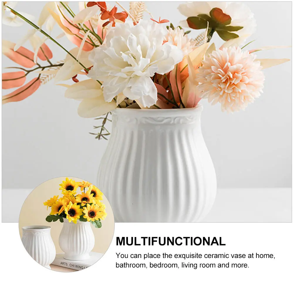 

Chic Ceramic Vase Striped Pattern Modern Simple Flower Arrangement Container Home Office Adornment Ceramic Vase