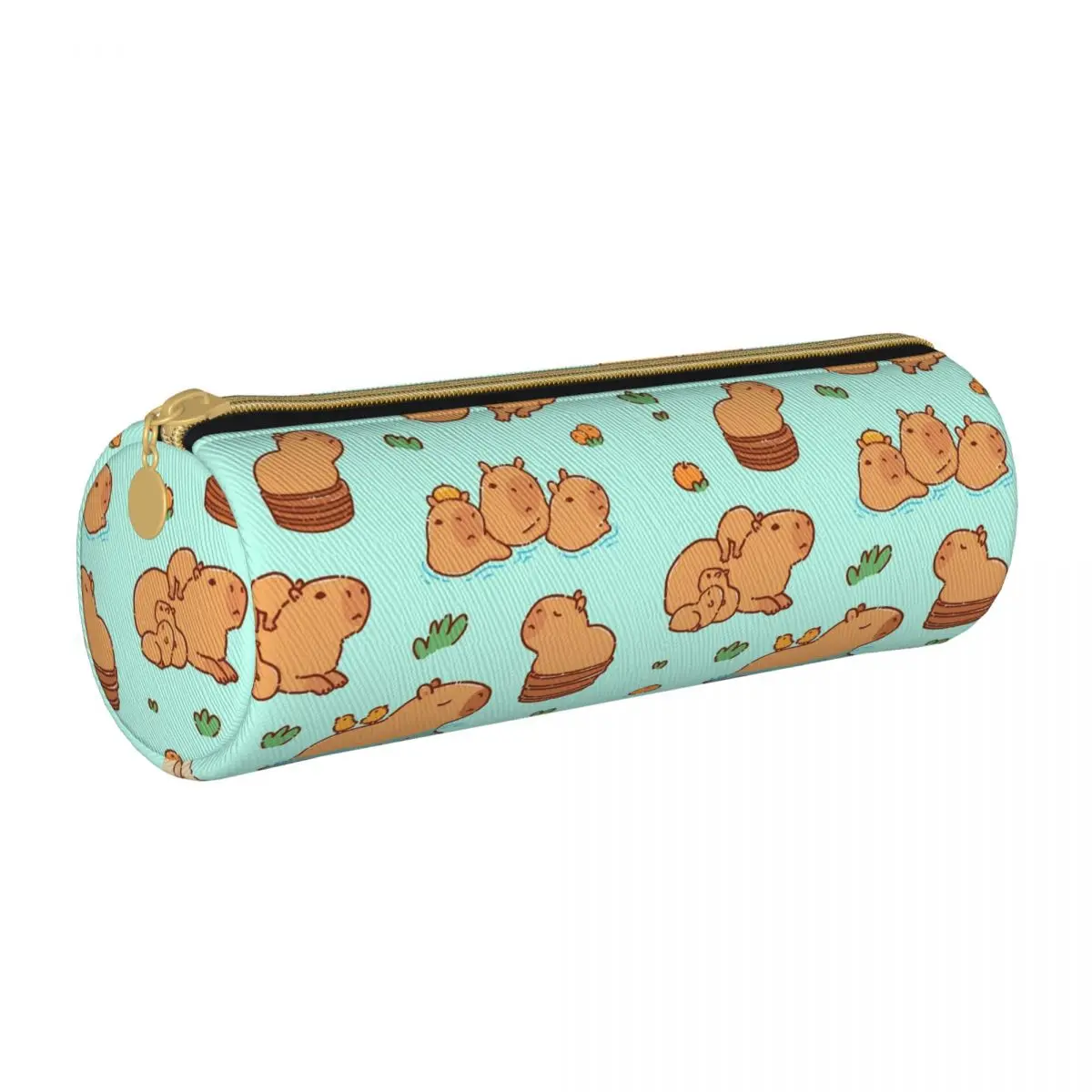 Capybara Seamless Pattern Leather Pencil Cases Cute Pen Pencil Bags for Student Big Capacity Students School Zipper Pencil Pouch 