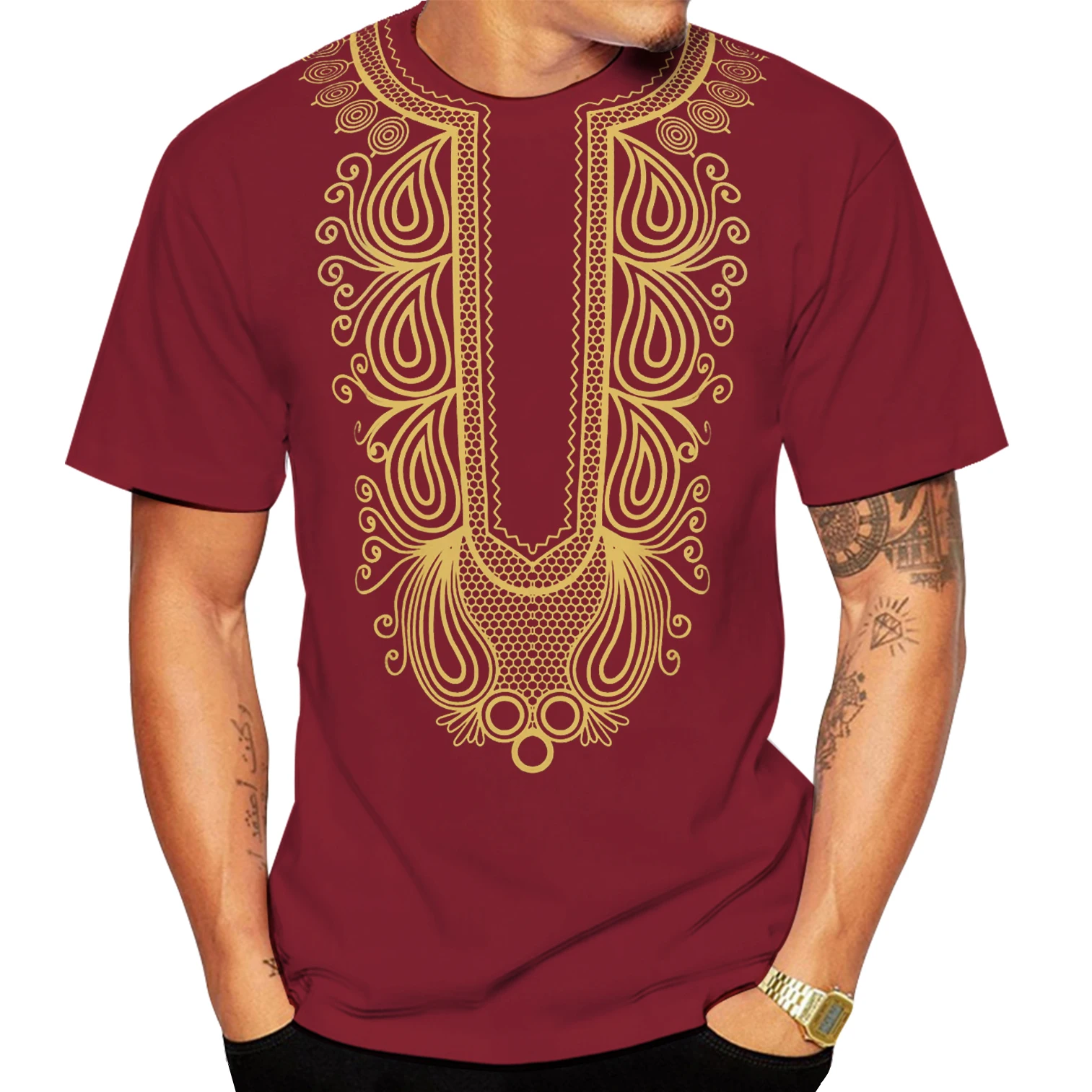 African Printed Oversized Tee for Men, Casual Summer Style, Short Sleeve Shirt