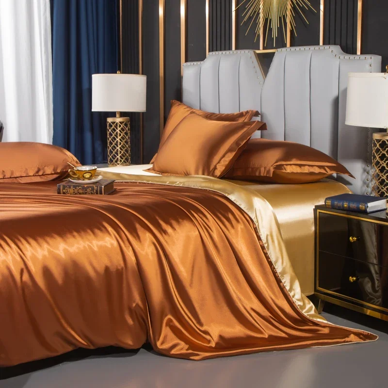 Bedding Set Solid Color Luxury Bedding Kit Rayon Satin Duvet Cover Set Twin Queen King Size Bed Set 3pcs/4pcs Home Textile