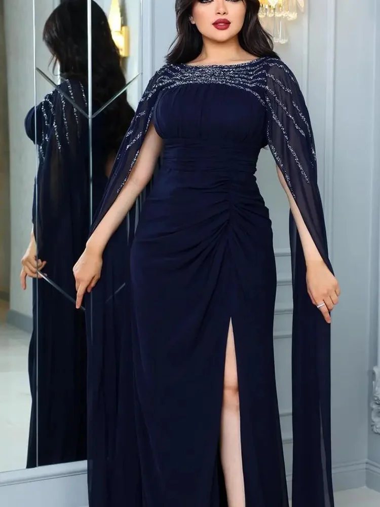 Jirocum Elegant O Neck Prom Dress Women's Long Sleeve Beaded Party Evening Gown Floor Length Black 2025 Formal Occasion Gowns