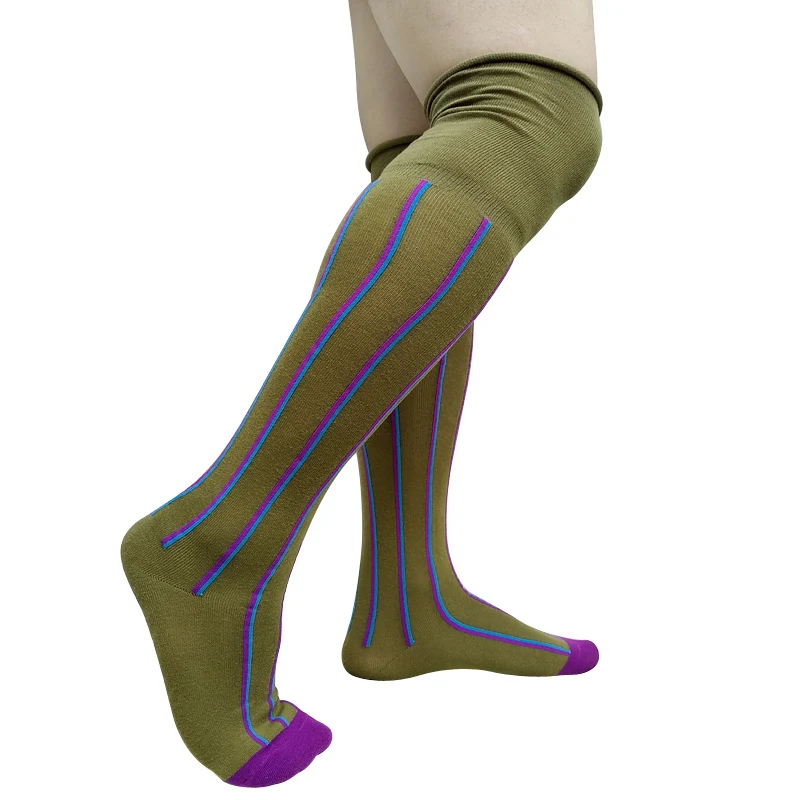 Striped Over Knee Mens Socks Long Tube High Quality Softy Breathable Sexy Stocking Formal Dress Suit Business Socks