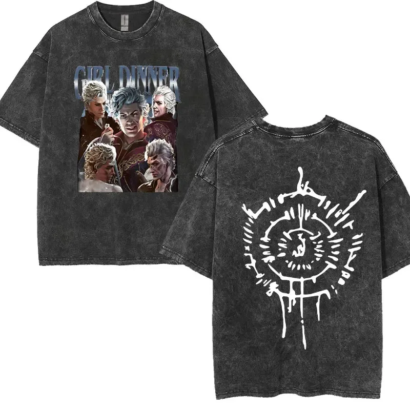 Limited Astarion The Pale ELF T-shirts Baldurs Gate 3 Girl Dinner Vintage Washed T Shirt Men Women Casual High Street Y2k Tshirt