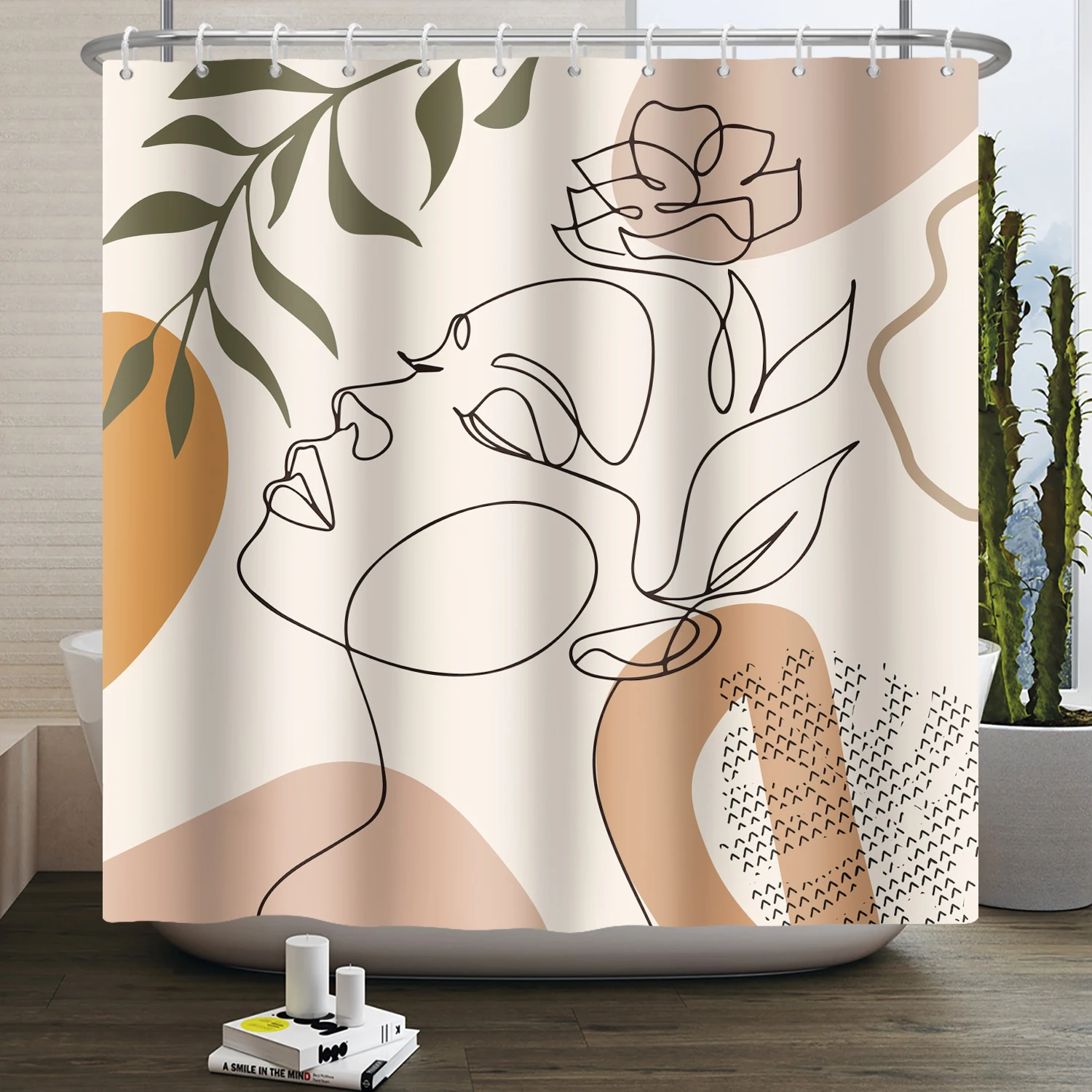 Woman Flower Boho Shower Curtain Abstract Line Ladies Minimalist Aesthetic Female Sketch Modern Girl Waterproof Bathroom Curtain