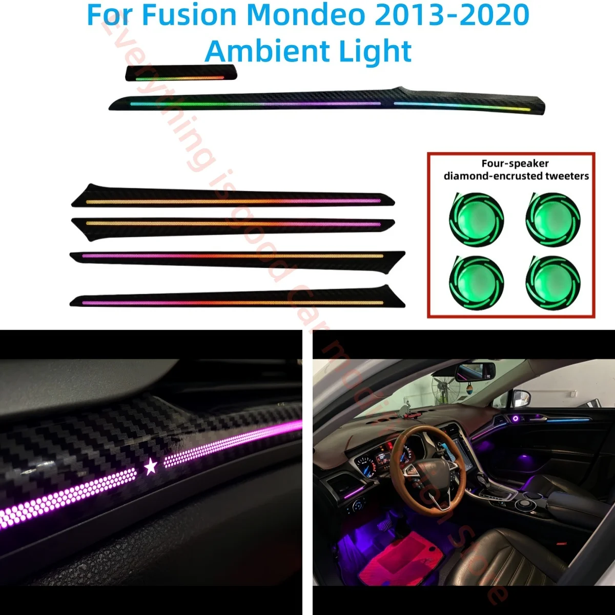 Ambient Light For Ford Fusion Mondeo 2013-2020 Automotive interior lighting upgrade Auto parts Glow horn ring carbon fiber grai