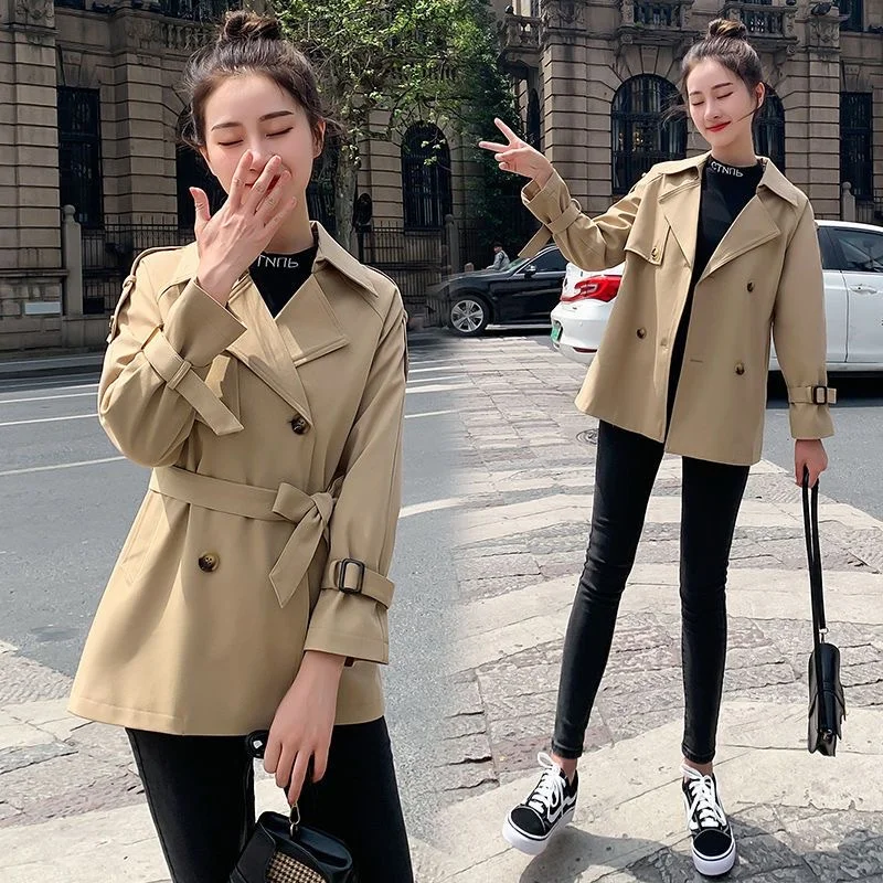 

High-grade Women Trench Coat Spring Autumn New Korean Version Half Open Collar Waist Temperamen Slimming Medium Long Casual Coat