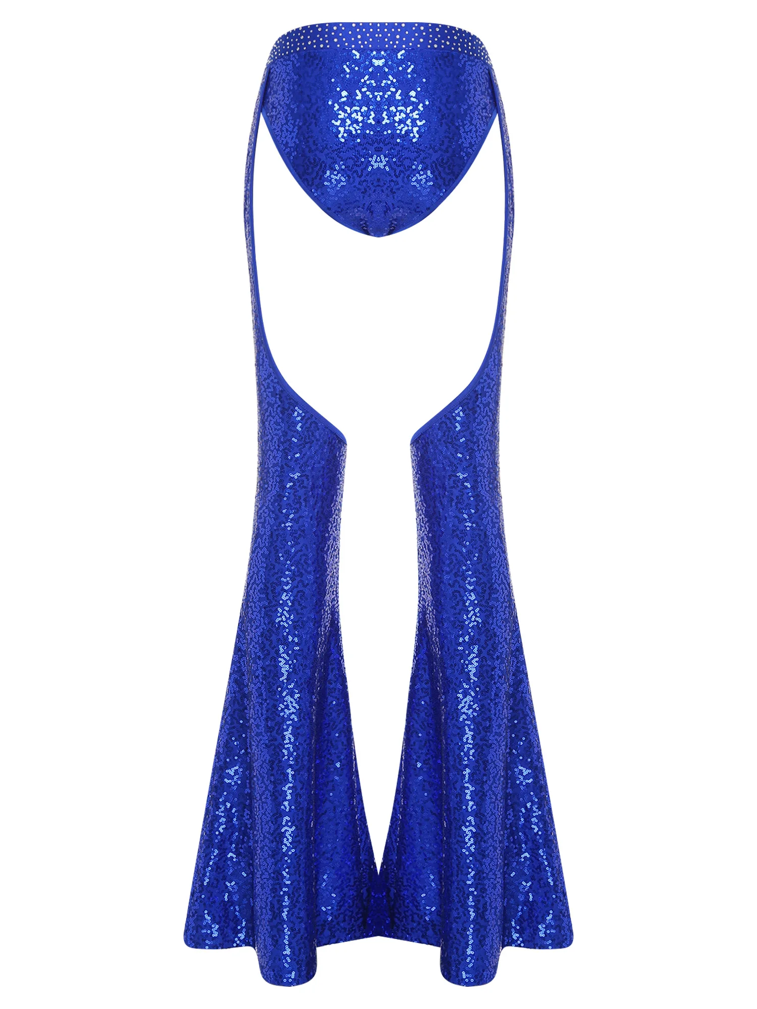 

Womens Glittery Sequin Flared Pants Shiny Elastic Waist Hollow Out Chaps 70s 80s Disco Bell Bottom Long Pants for Halloween