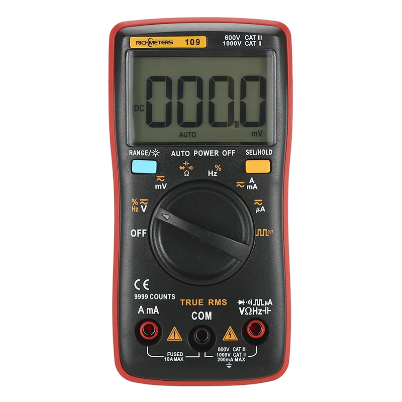 RM109 Palm-size True-RMS Digital Multimeter 9999 counts Square Wave Backlight AC DC Voltage  Ammeter Current Ohm Auto/Manual