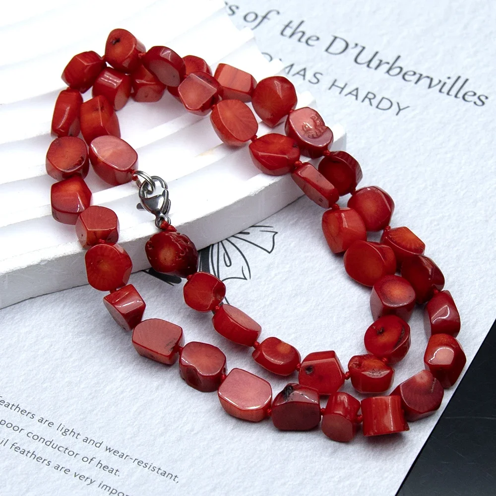 9-12 مللي متر المرجان الطبيعي قلادة غير النظامية شقة متعددة التشوهات على شكل المرجان الأحمر الخرز هدية عيد ميلاد لصديق الأم فتاة #1