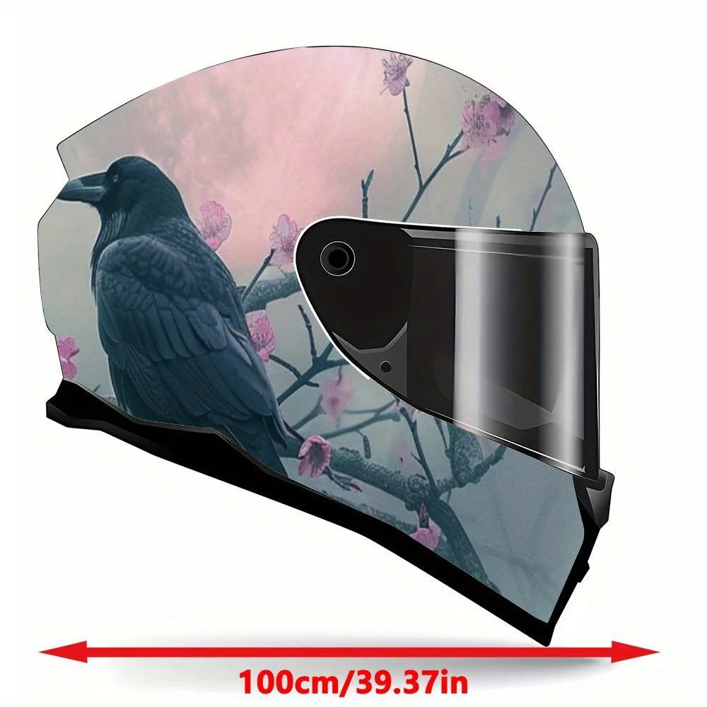 Two Black Crows on Cherry Blossom Branches Print Full Helmet Wrap Sticker Motorcycle Helmet Racing Graphic Decal Vinyl Wrap Helm