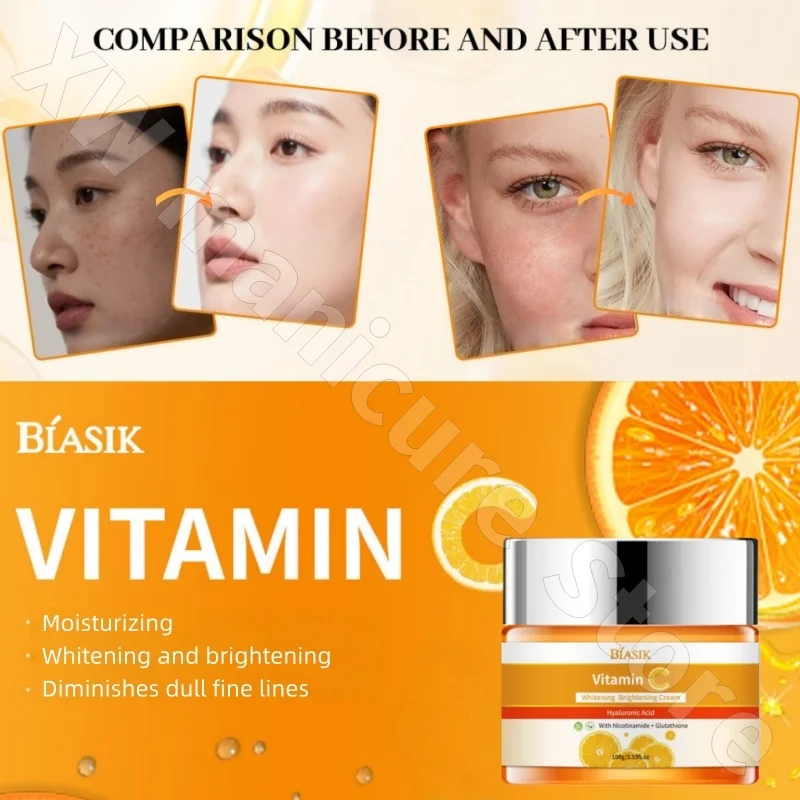 Vitamin C Moisturizing Cream Deep Nourishing Hydrating Brightening Skin Tone Improving Rough and Dull Skin Care Cream 100g