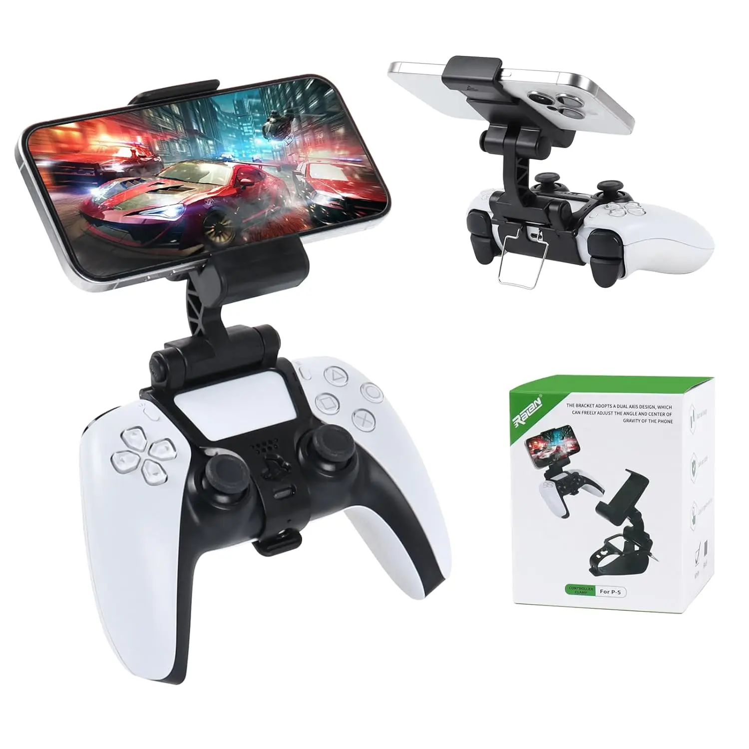 RALAN Phone Mount Holder for PS5 Controller, Adjustable Mobile Gaming Clip Compatible with DualSense 5 Controller