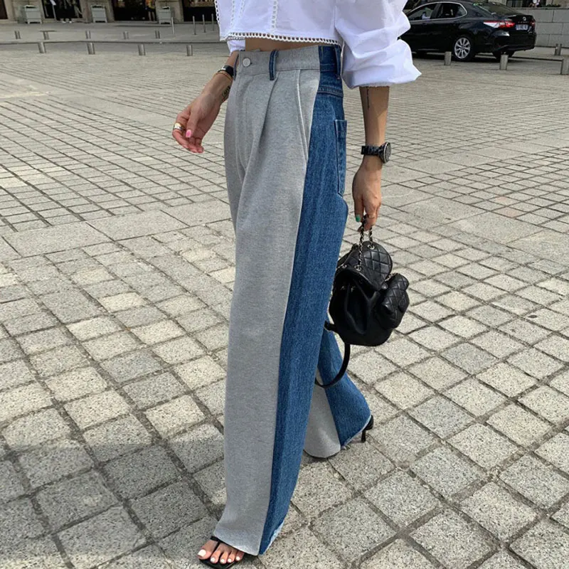 

Retro High Waist Wide Leg Straight Cut Color Blo Design Jeans Long Trousers for Women Chic Autumn Winter Faion