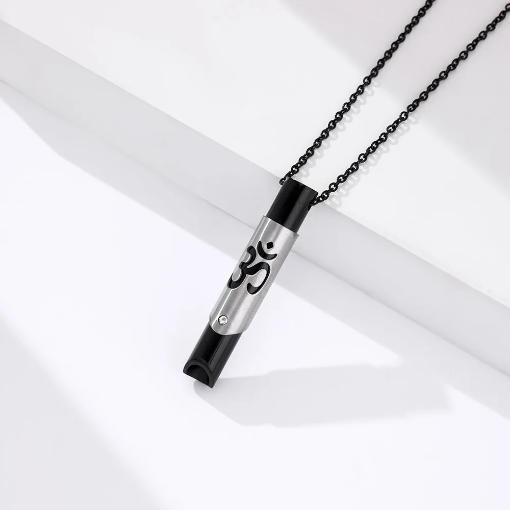 Fashion Stainless Steel Hollow Mindfulness Meditation Pendants Regulates Breathing Relieves Stress Anxiety Yoga Whistle Necklace