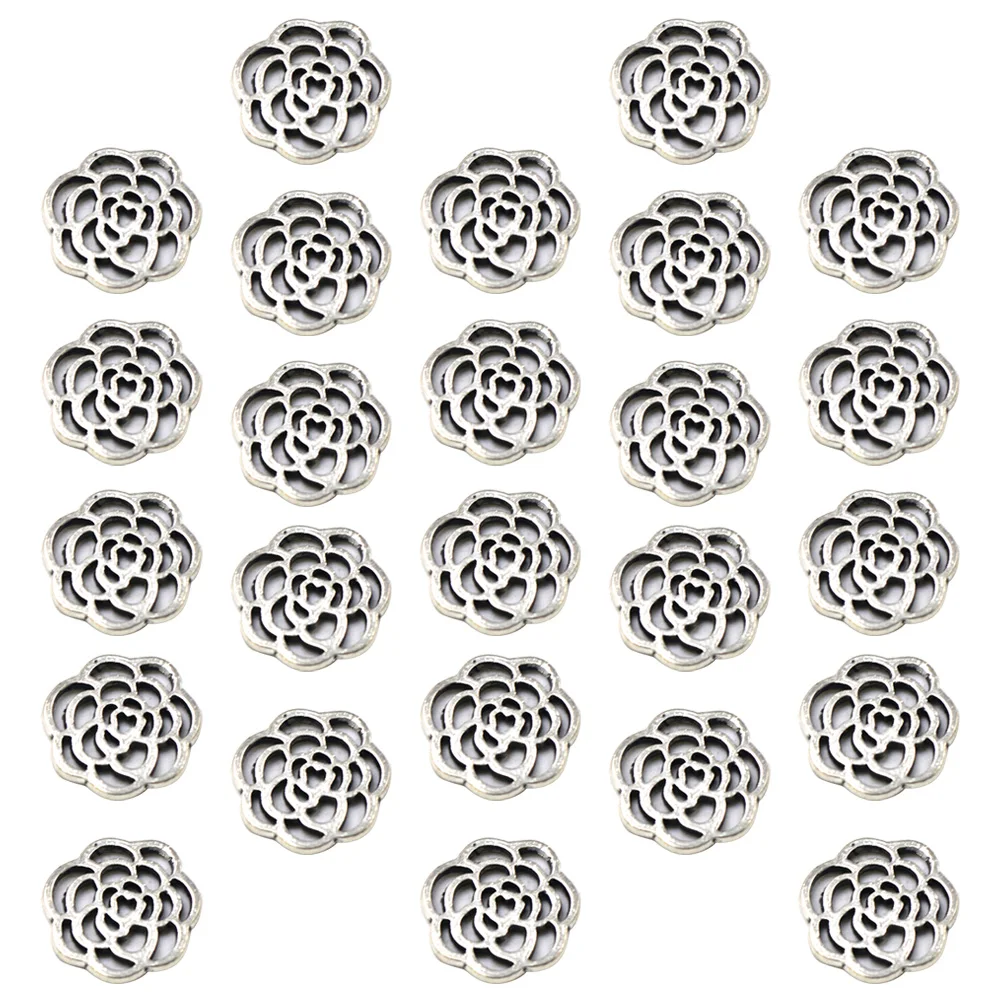 

50pcs Vintage Rose Alloy Pendant Charm Metal Charms Fashion Jewelry Making Pendants Silver Color Crafts Accessories DIY Set