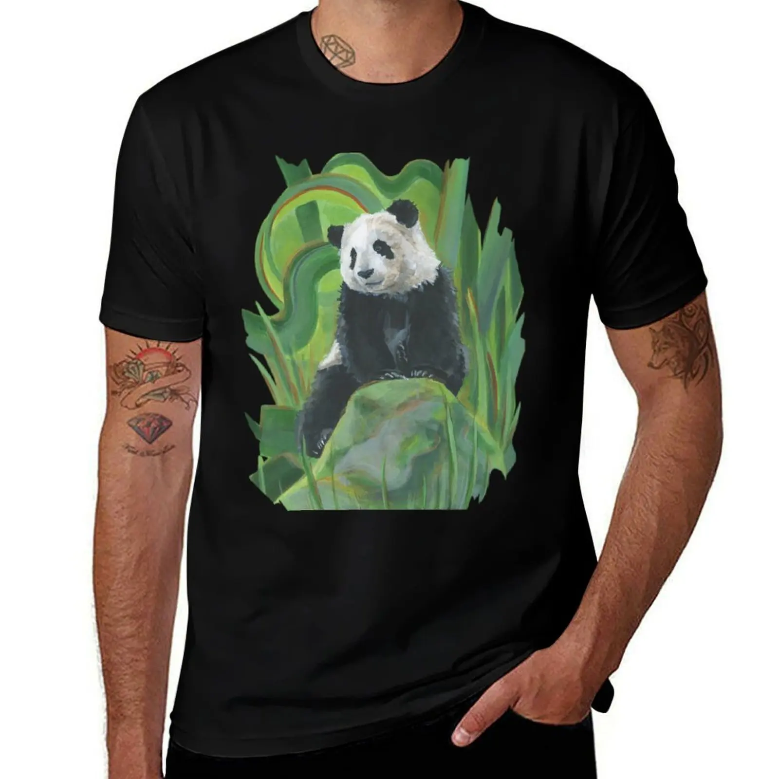

Mischief 2 Variant- Giant Panda Abstracted Bamboo Background T-Shirt aesthetic clothes summer top boys animal print T-shirt men