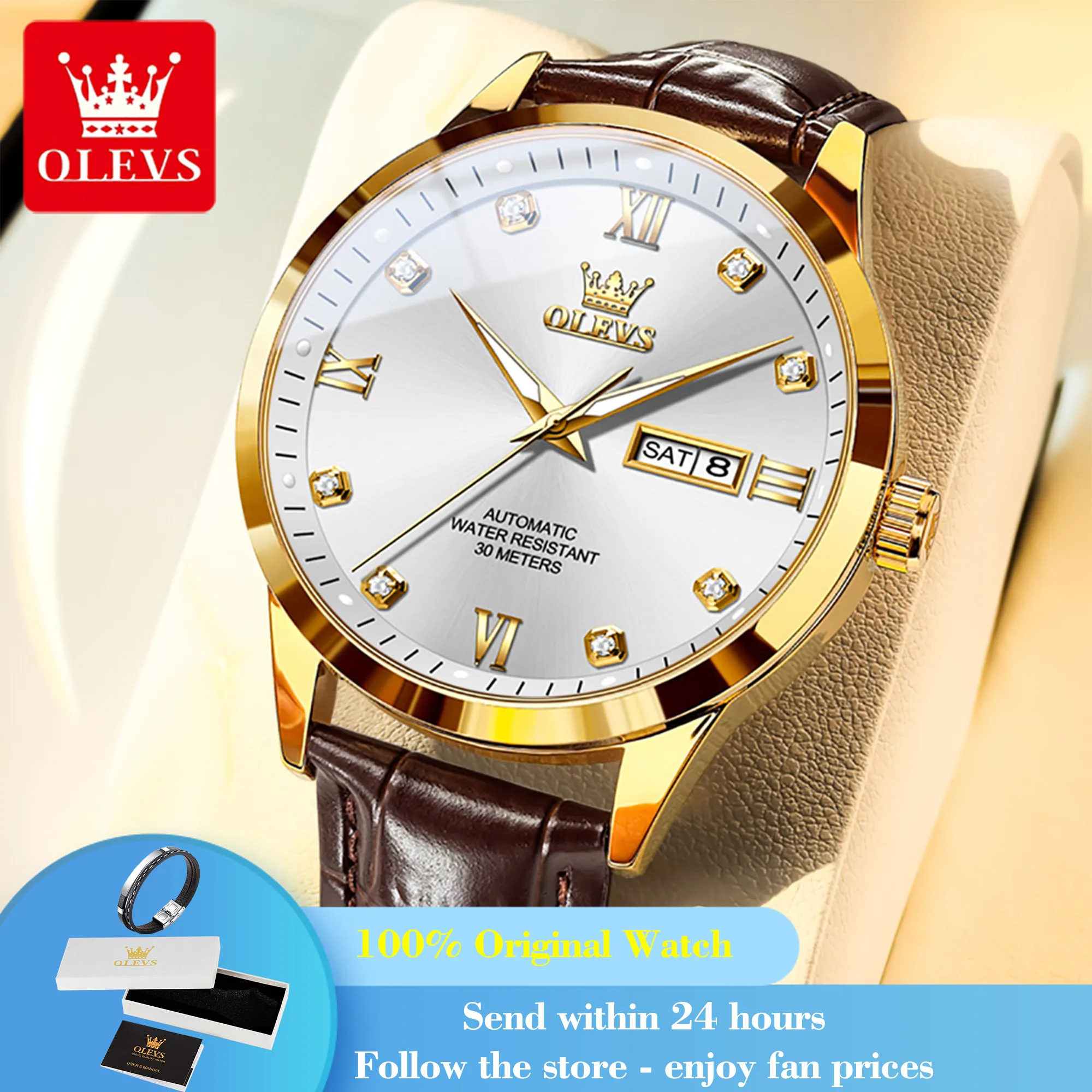 

OLEVS 9946 Original Men Automatic Watch Fashion Business Dual Calendar Mechanical Watch For Men Waterproof Luxury Man Wristwatch