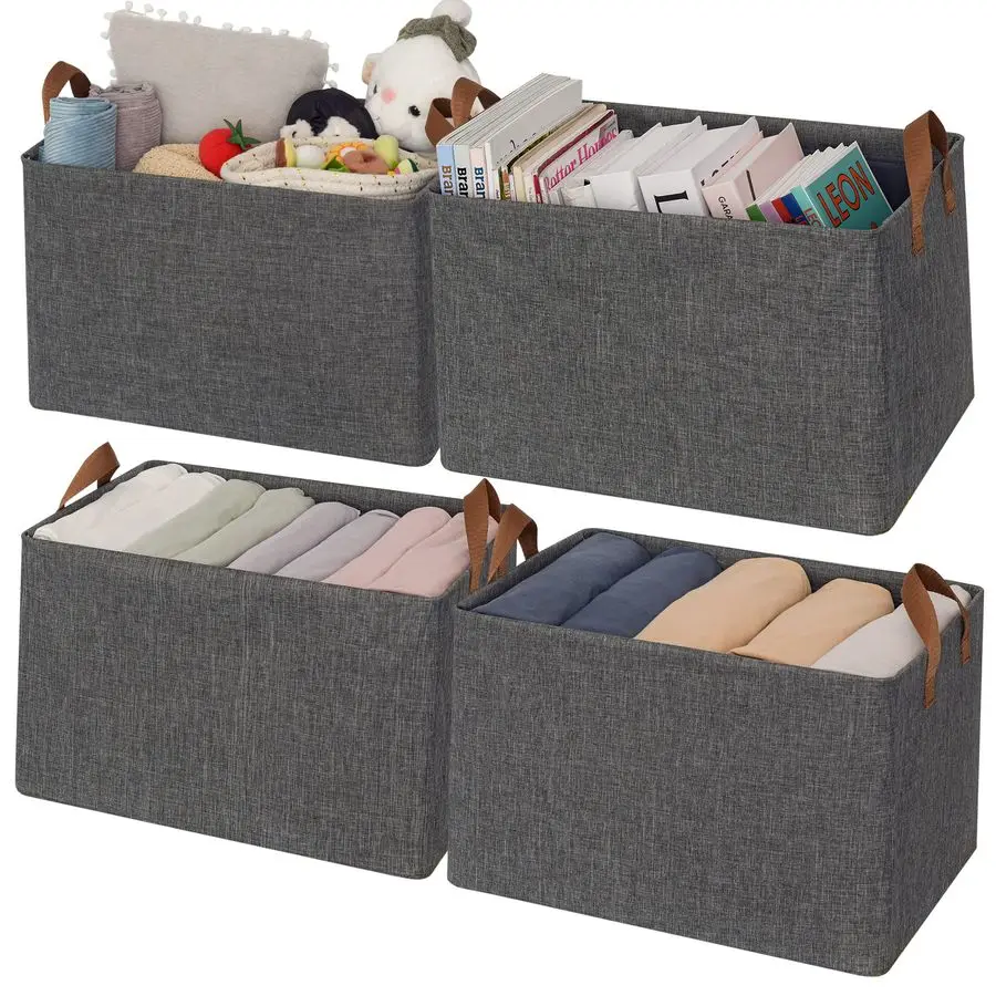 

Closet Storage Baskets, Collapsible Fabric Storage Bins with Metal Frame, Clothes Organizer Bins, Extra Large Baskets for Shelv