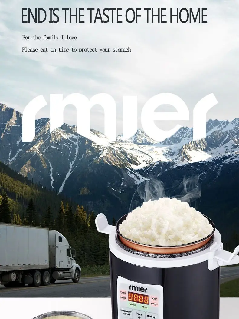 Portable 1.6L Rice Multi Cooker 12-24V 220V Multifunction Electric Steamer Portable for Camping and Household Us