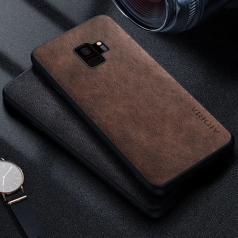 Premium Luxury leather Phone Case for Samsung galaxy S9 S8 Plus Retro Business Style Solid color cover funda capa