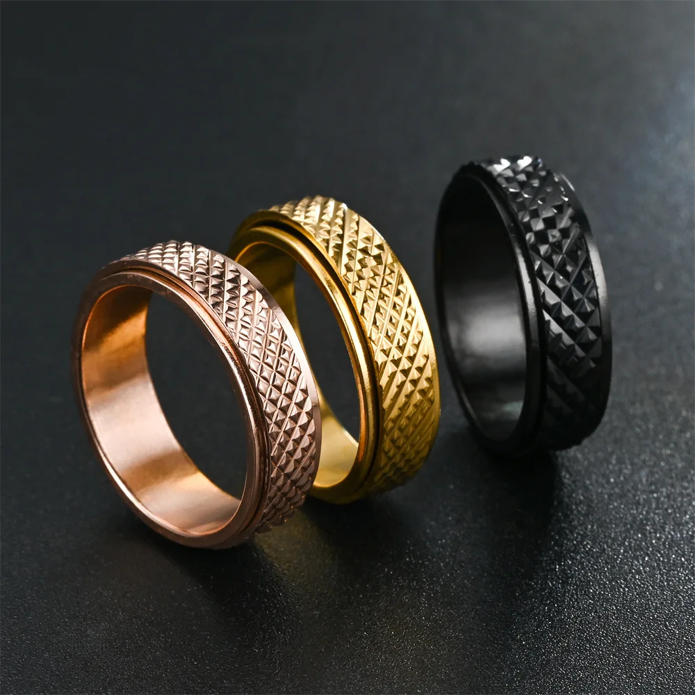 Fashion 6mm Dragon Skin Stainless Steel Spinner Anxiety Ring for Women Men Rotatable Anti Stress Fidget Ring Couple Jewelry Gift