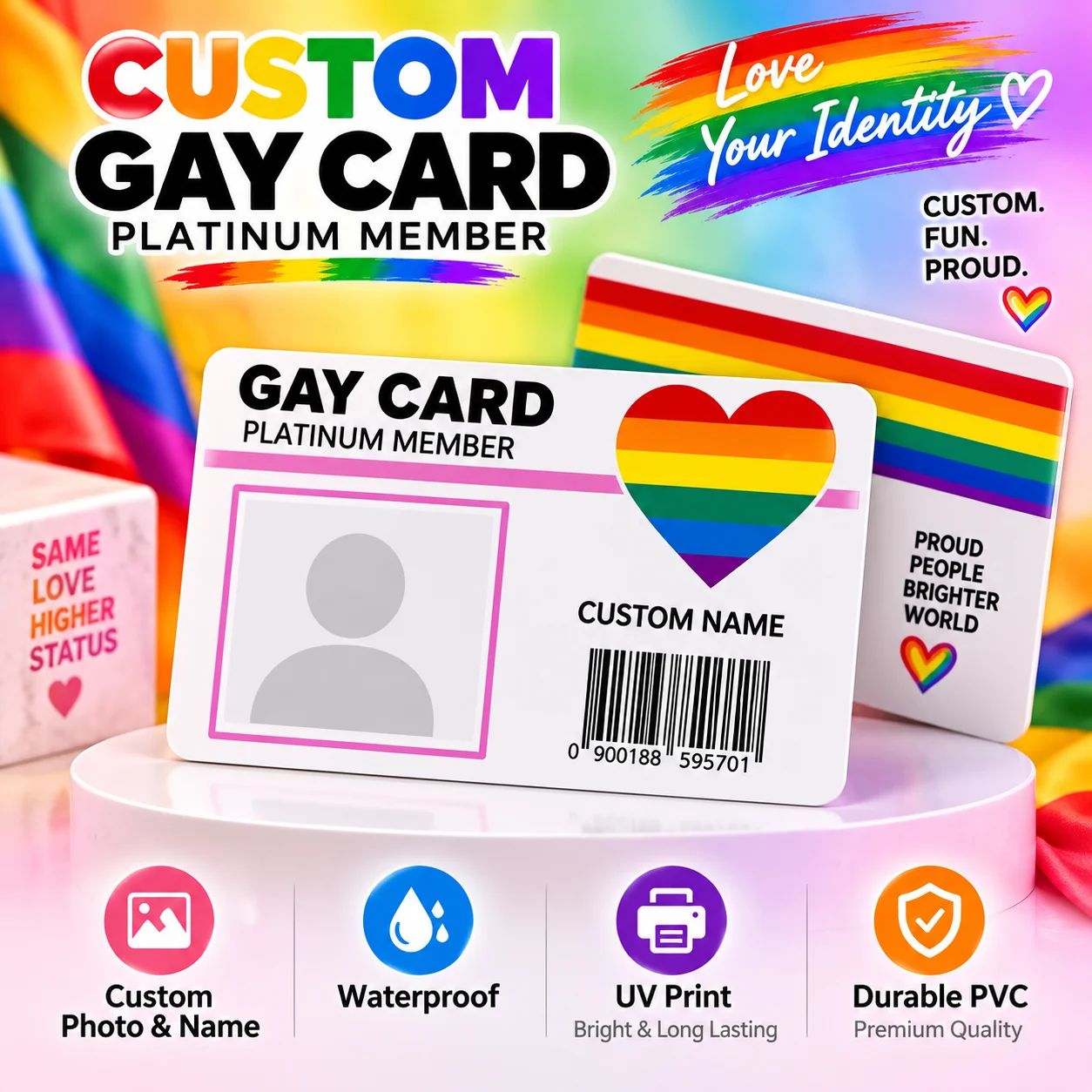 1PC/3PCS Custom Photo LGBT ID Card Personalized Rainbow Pride Membership Card with Name Funny Novelty Gift For Crude Joke Friend