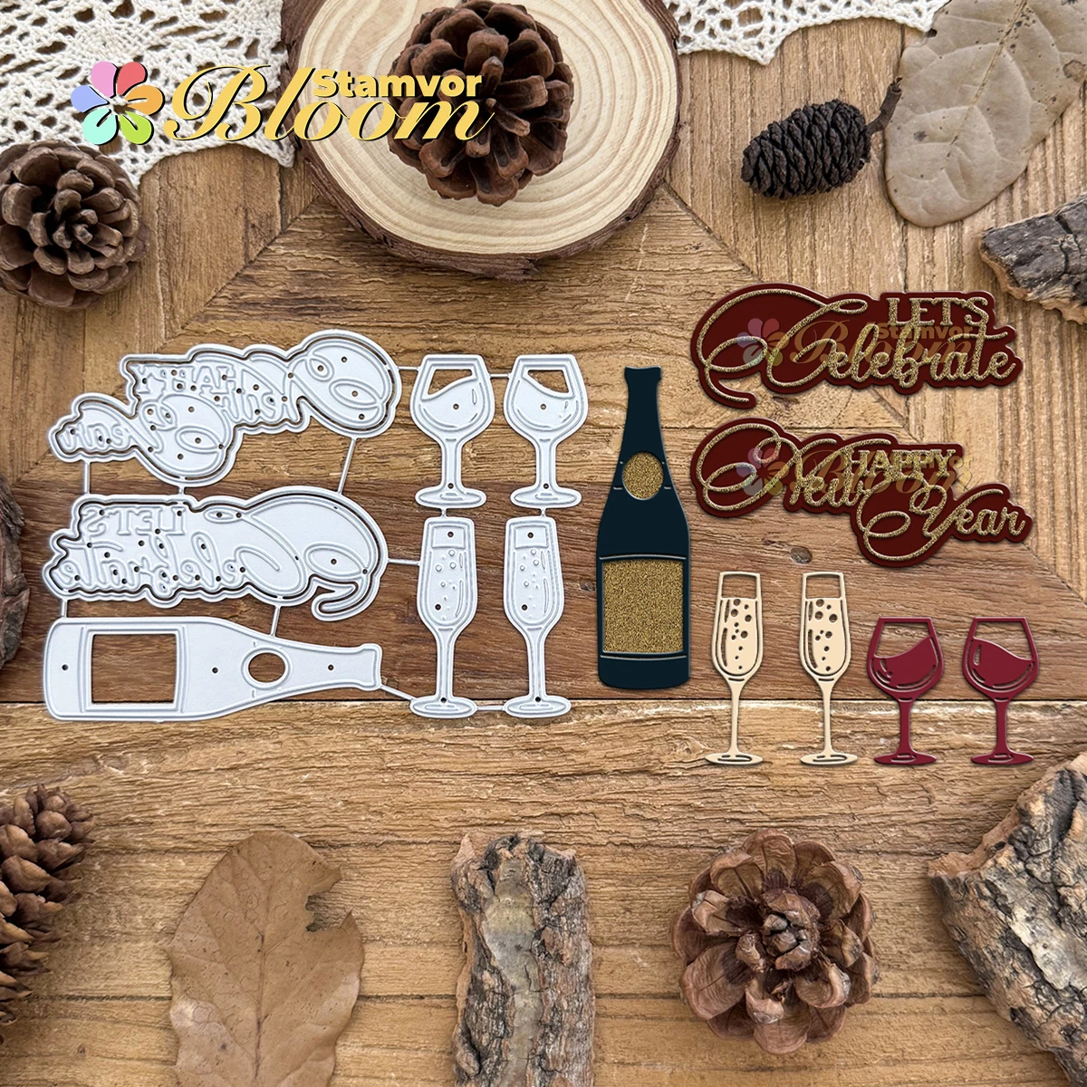 Original Celebratory Champagnerkelche Prost Weihnachtstitel Metall-Stanzformen Scrapbooking Dekorative Prägung
