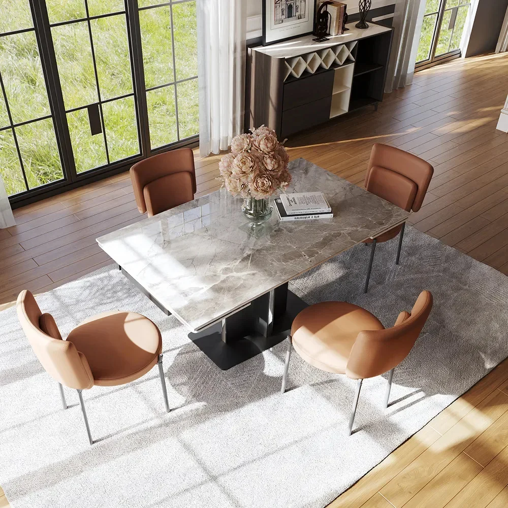 Moderne intrekbare stenen eettafel huishoudelijke uitschuifbare eettafel restaurant ruimtebesparend