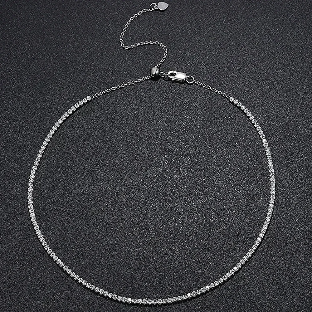 Collar de tenis con diamantes de moissanita de 2mm para mujer, Gargantilla chapada en plata de ley 925 de oro de 18k, Collar, cadena ajustable